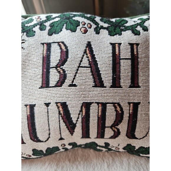 Vintage Tapestry “BAH HUMBUG ” Accent Pillow Needlepoint 12" x 9" - Picture 2 of 5